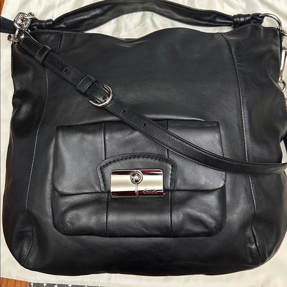 ⭐️#14769 Coach Kristin Black Leather Hobo Bag Silver Hardware Blue Interior - Picture 9 of 13